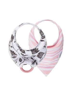 Babero Bandana Flores y raya 2 pack