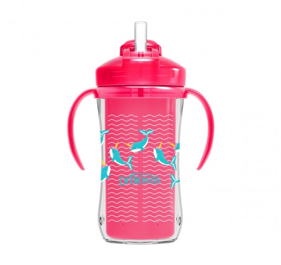 9onz. Vasos entrenamiento insulado pajilla con aladeras Rosado