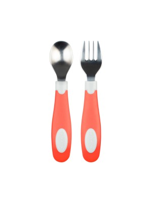 Cuchara y tenedor de metal con agarre suave coral